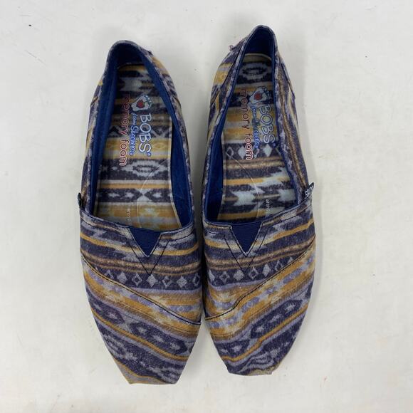 BOBS by Skechers Navy Orange Aztec Print Slip On Flats Women Size 8 - Picture 4 of 8